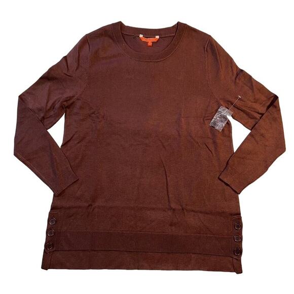 ModCloth Womens Button Detail Pullover Tunic Sweater High Low Brown Medium - Picture 5 of 14